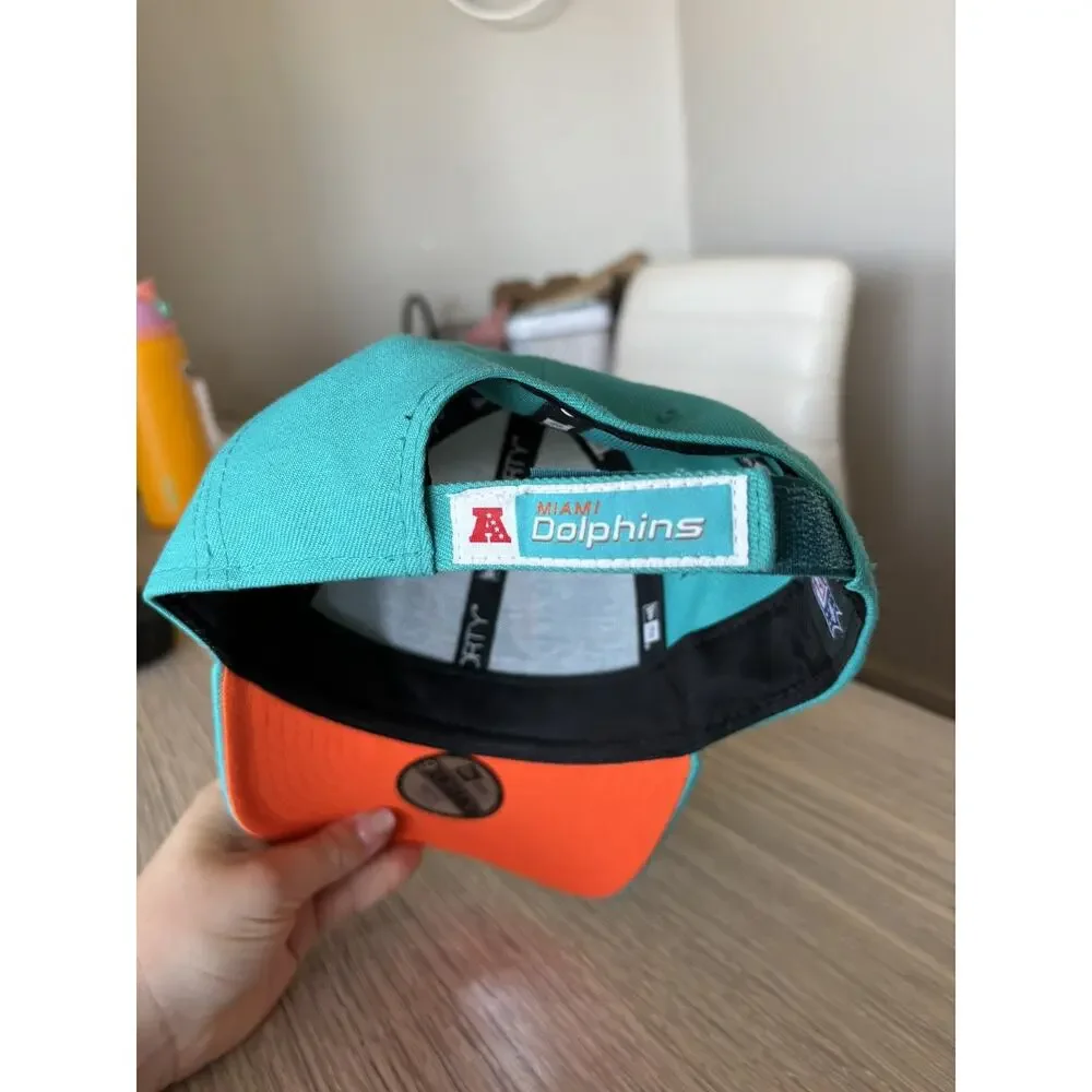 NFL Miami Dolphins Kids Adjustable Hat Aqua Teal Orange Embroidered Logo Cap